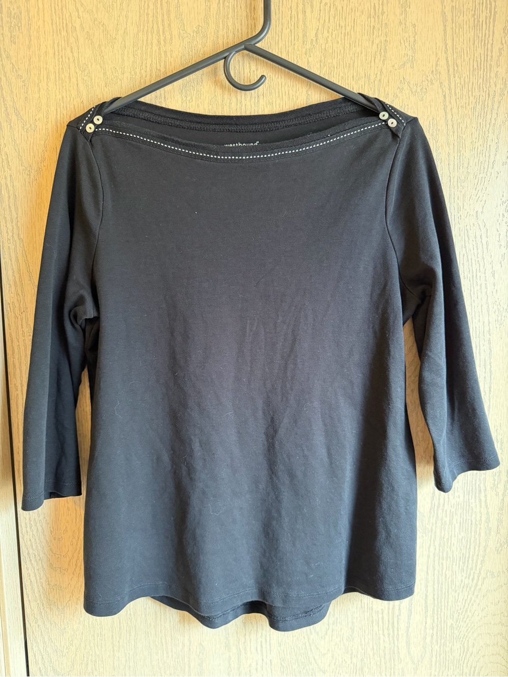 Westbound Black Boatneck 3/4 Sleeve Top with Shoulder Buttons